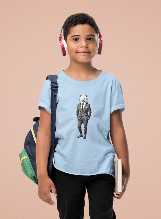 #04 Corporate Cool - Kids T-Shirt / Stylish Ice Bear in Modern Business Attire Design