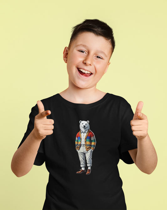 #05 Old Money Chic - Kids T-Shirt / Elegant Ice Bear in Vintage Suit Design