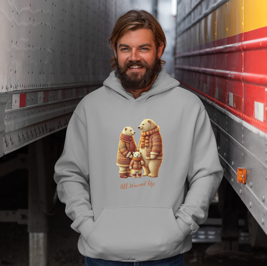 All Warmed Up unisex hoodie with Ice Bear family in cozy sweaters design.