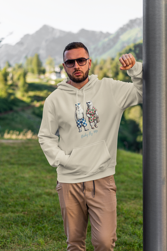 Baby By Me unisex hoodie with Ice Bear couple in beachwear design.