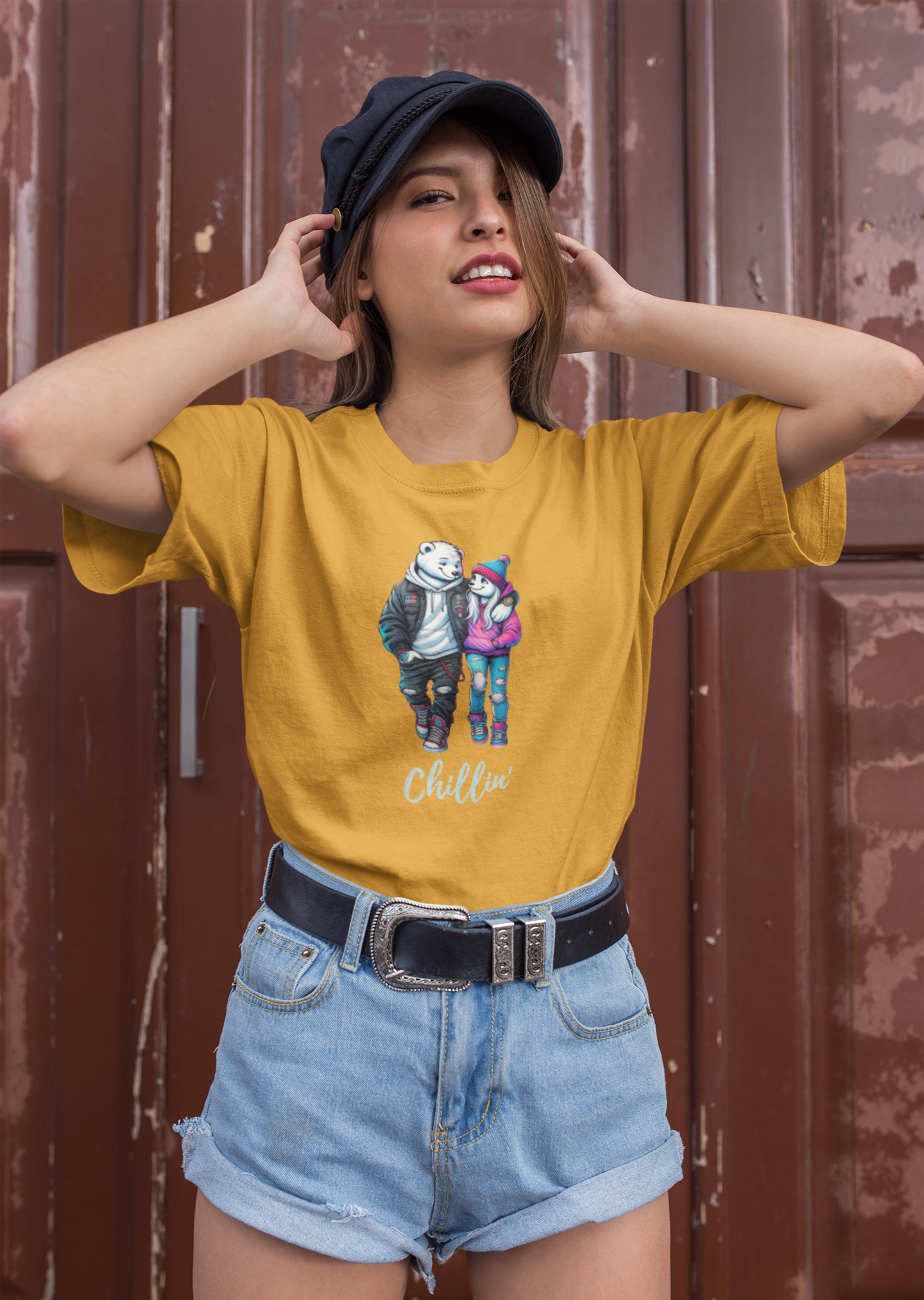 Chillin' Women's T-Shirt featuring a stylish polar bear couple in casual streetwear animal graphic design