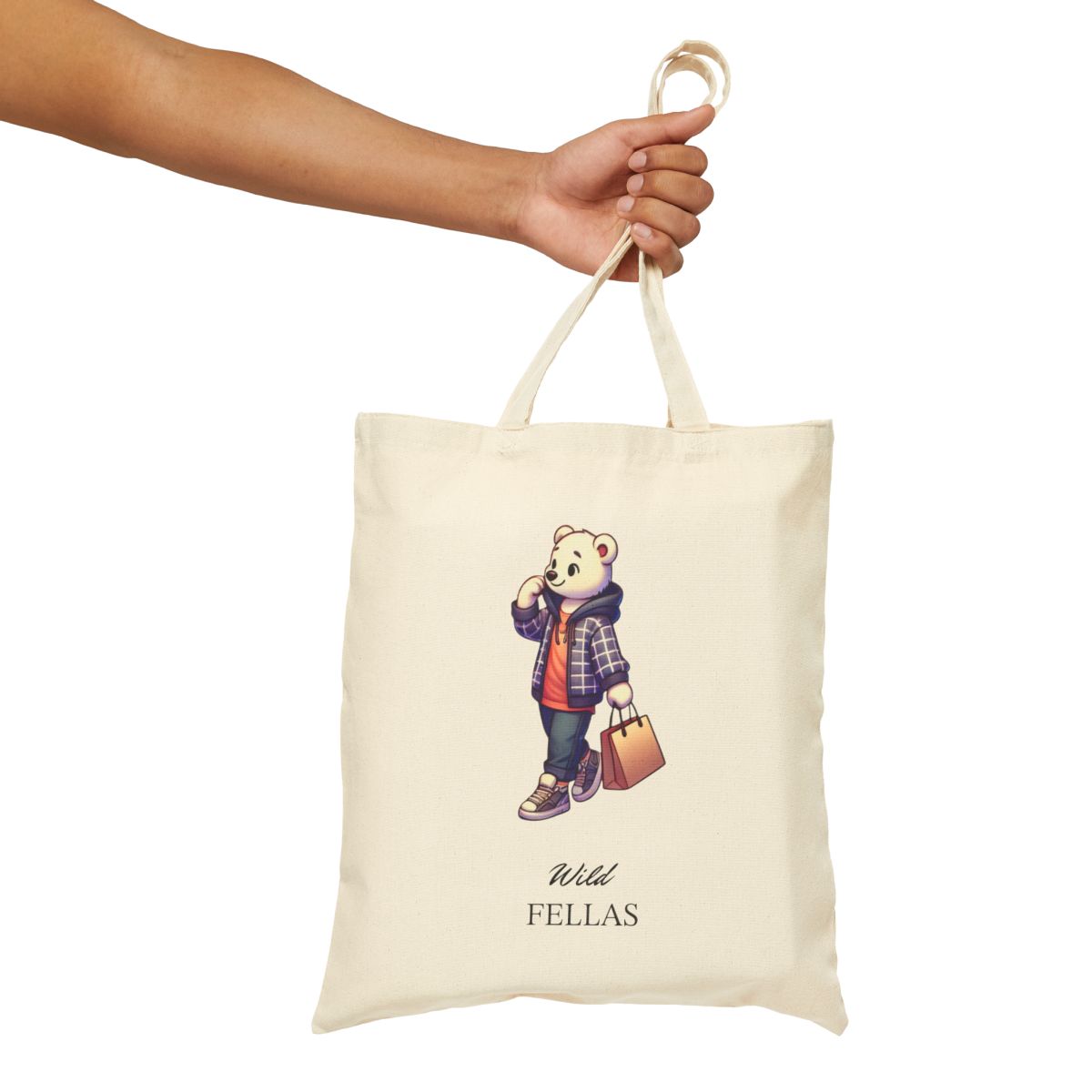 Cute Bear Design Cotton Canvas Tote Bag featuring a stylish and eco-friendly shopping design