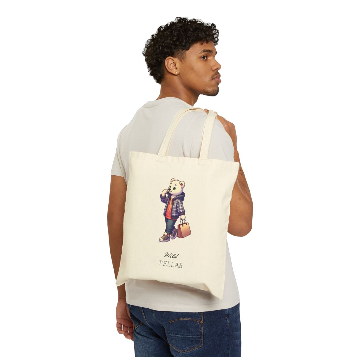 Cute Bear Design Cotton Canvas Tote Bag featuring a stylish and eco-friendly shopping design