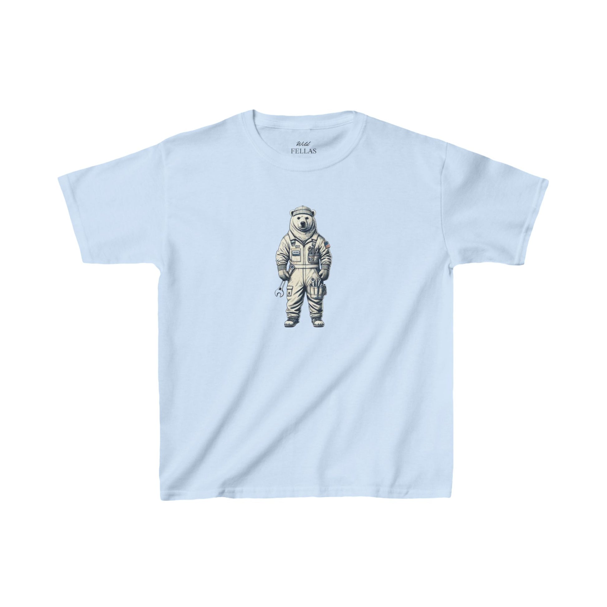 Frosty Fixer Kids T-shirt with ice bear mechanic design.