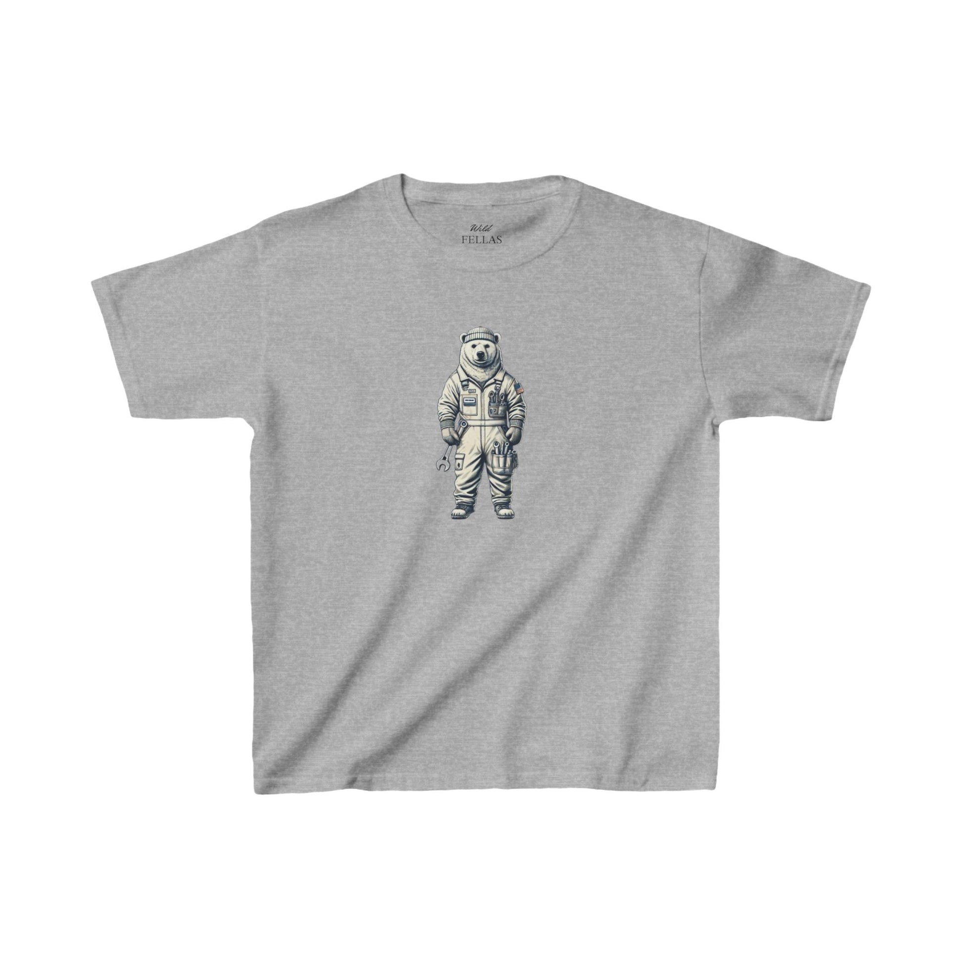 Frosty Fixer Kids T-shirt with ice bear mechanic design.