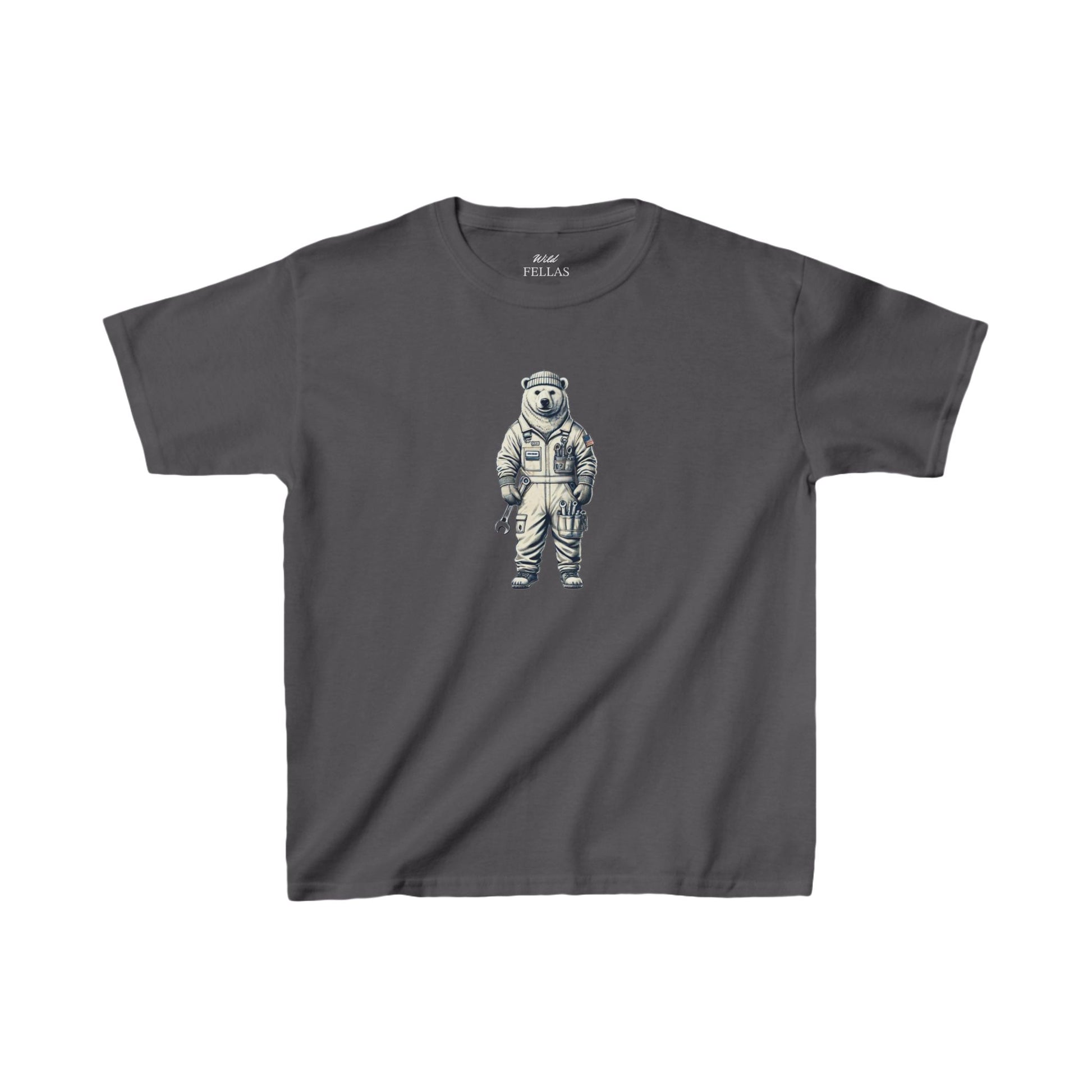 Frosty Fixer Kids T-shirt with ice bear mechanic design.