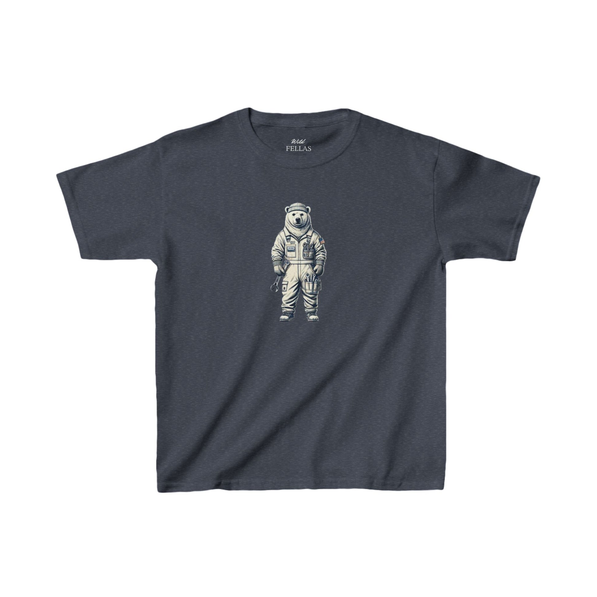 Frosty Fixer Kids T-shirt with ice bear mechanic design.