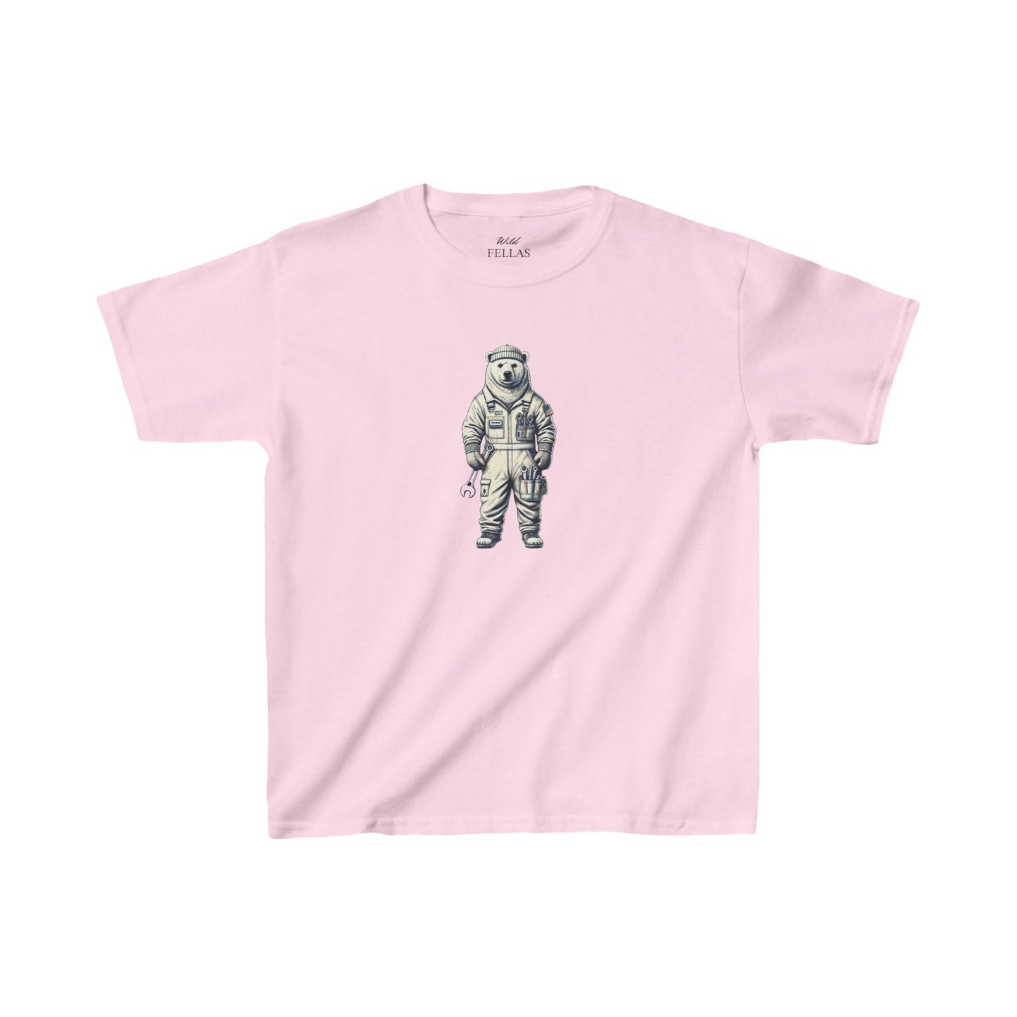 Frosty Fixer Kids T-shirt with ice bear mechanic design.