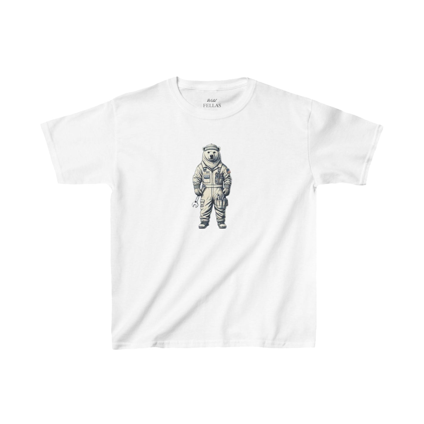 Frosty Fixer Kids T-shirt with ice bear mechanic design.