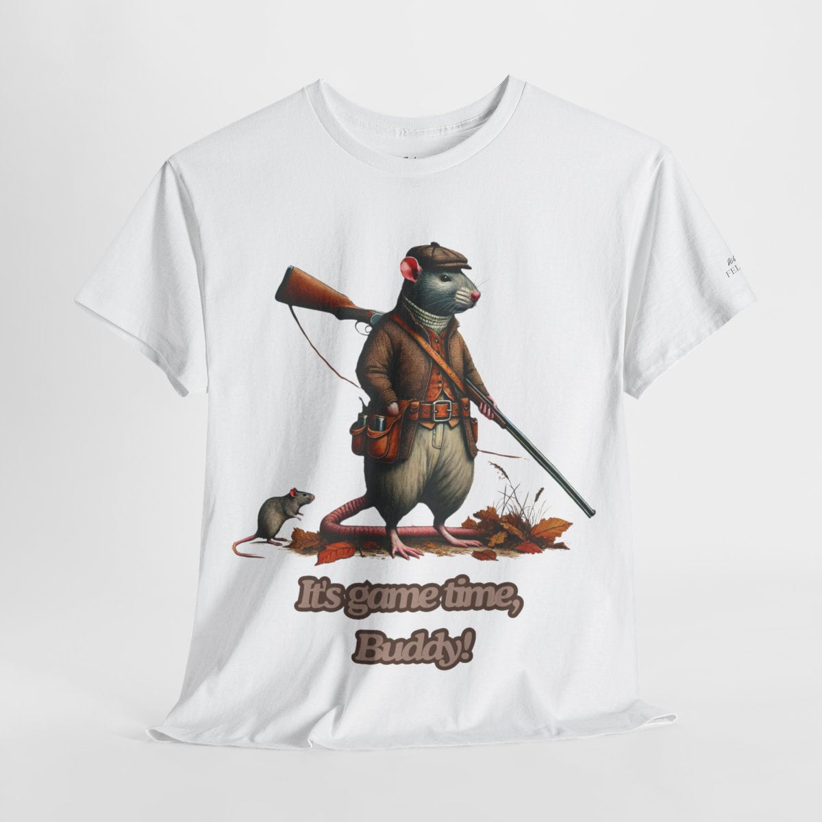 "It's Game Time, Buddy!" Women's Heavy Cotton T-Shirt featuring a bold rat hunter design