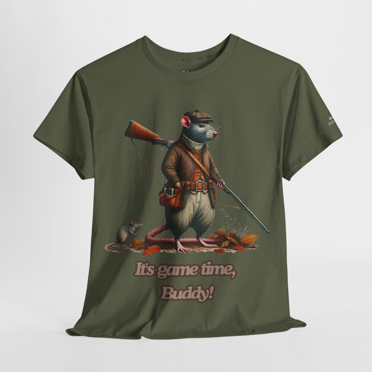 "It's Game Time, Buddy!" Women's Heavy Cotton T-Shirt featuring a bold rat hunter design