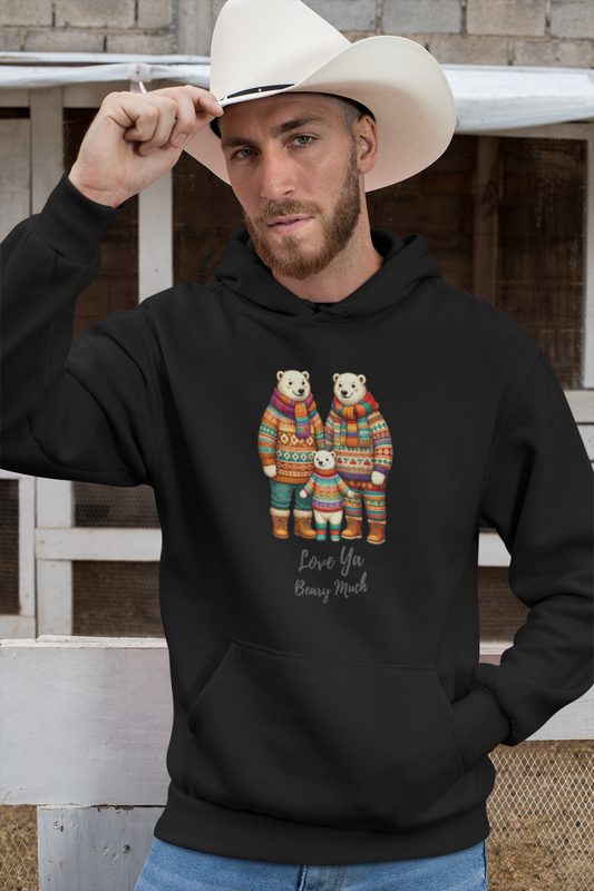 Love Ya Beary Much unisex hoodie with Ice Bear family in colorful sweaters design.