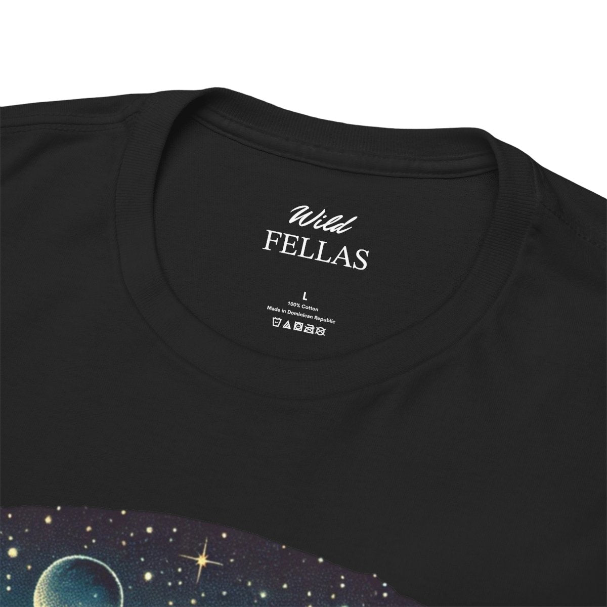 Men's heavy cotton t-shirt featuring polar bears camping under a starlit sky