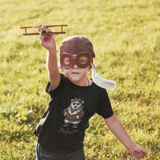 Polaroo Toddler Short Sleeve Tee featuring an adventurous aviator ice bear design