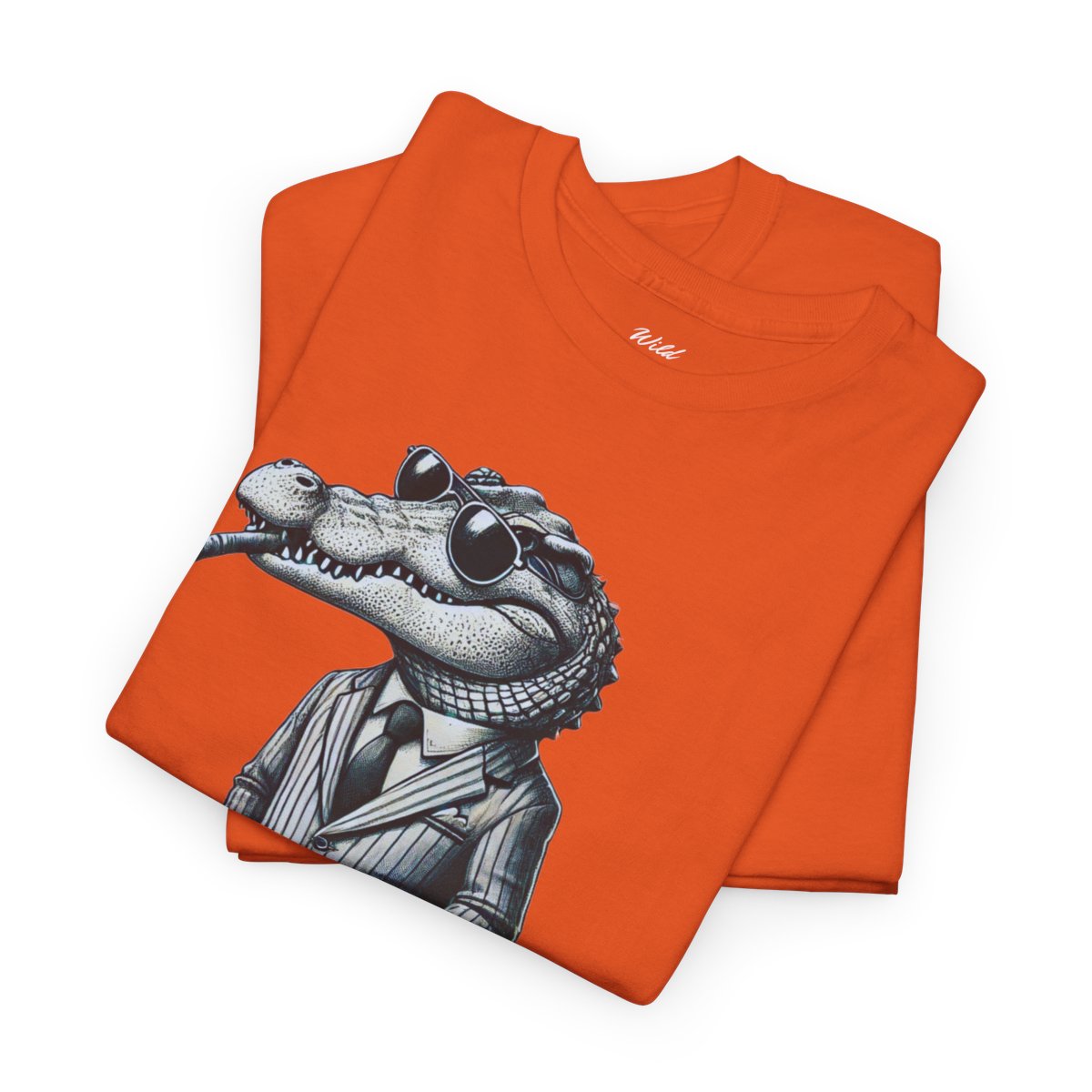 "Raw, Please!" Women's Heavy Cotton T-Shirt featuring a stylish crocodile in a pinstripe suit design