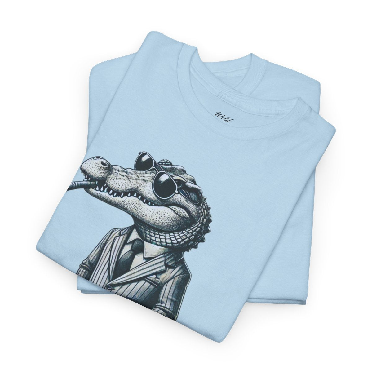 "Raw, Please!" Women's Heavy Cotton T-Shirt featuring a stylish crocodile in a pinstripe suit design