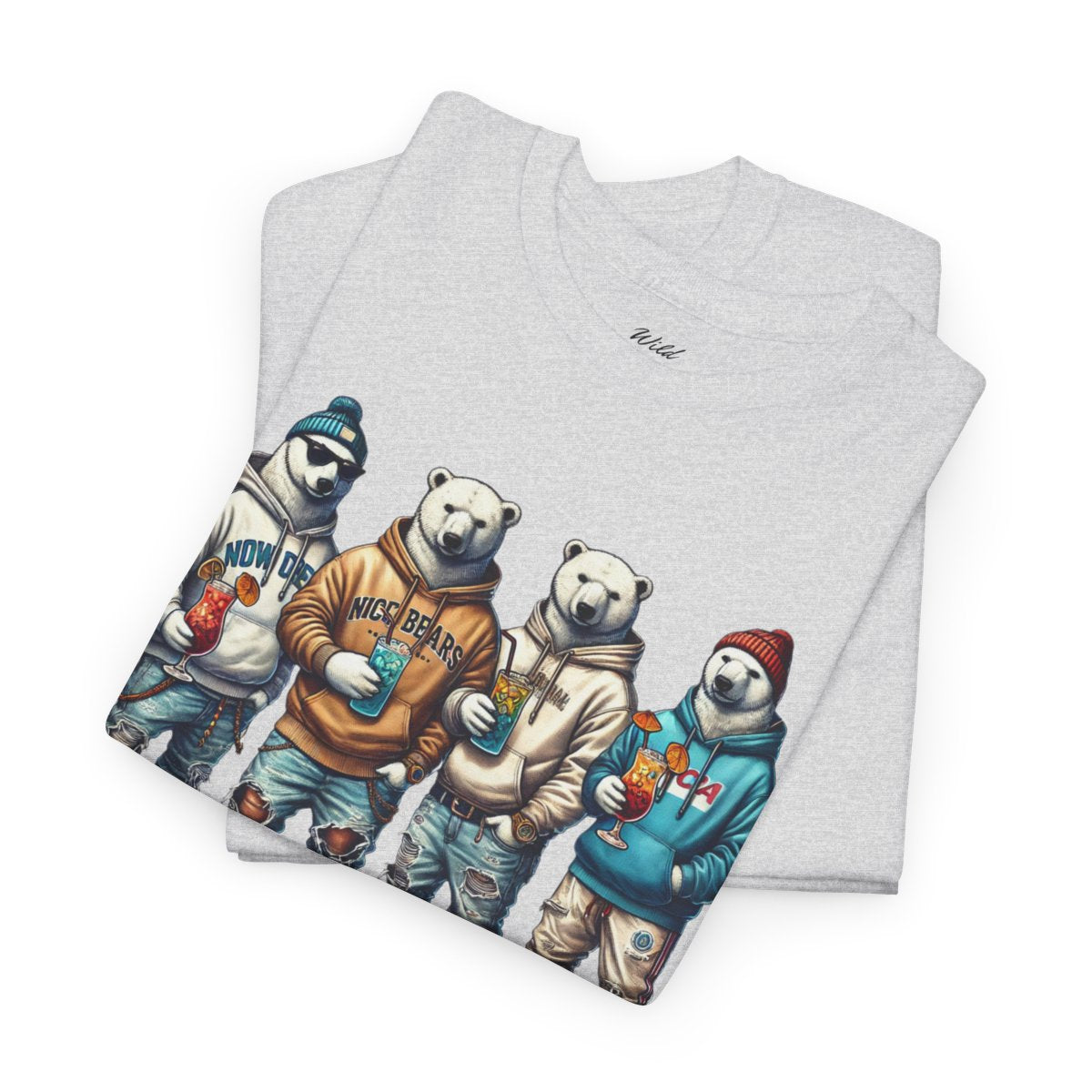 Men's heavy cotton t-shirt featuring polar bear quartet in streetwear design