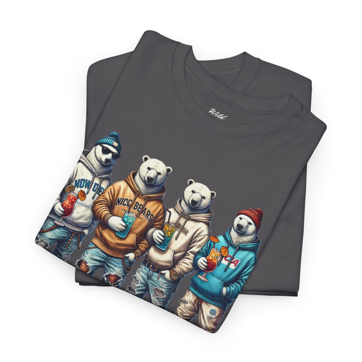 Men's heavy cotton t-shirt featuring polar bear quartet in streetwear design