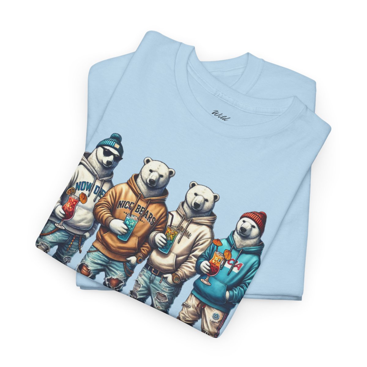 Men's heavy cotton t-shirt featuring polar bear quartet in streetwear design