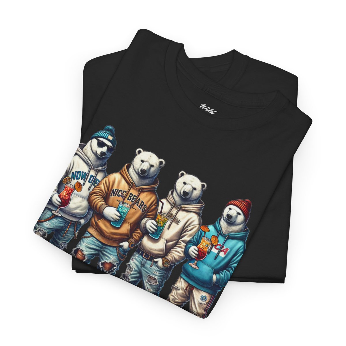 Men's heavy cotton t-shirt featuring polar bear quartet in streetwear design