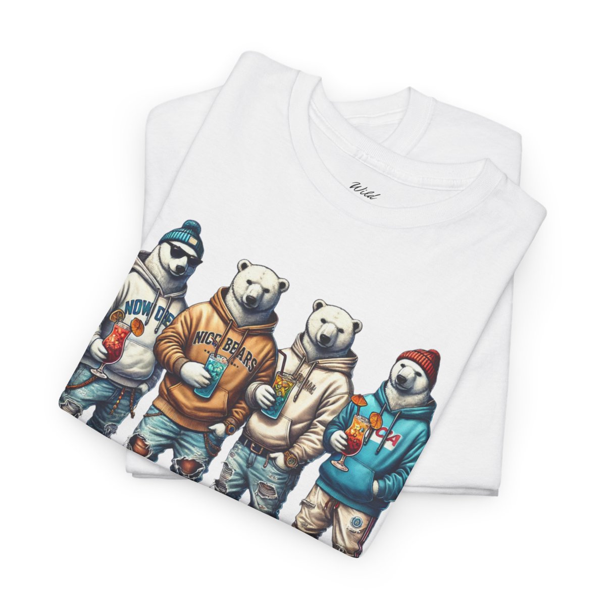 Men's heavy cotton t-shirt featuring polar bear quartet in streetwear design