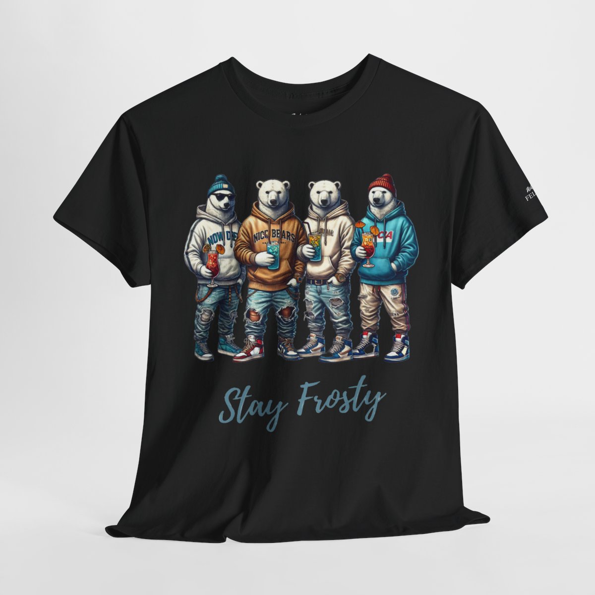 Men's heavy cotton t-shirt featuring polar bear quartet in streetwear design