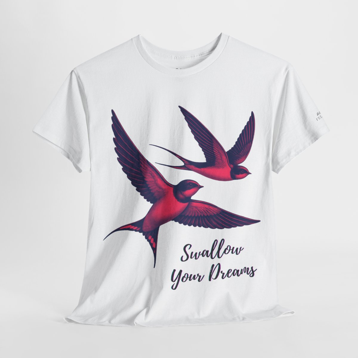 "Swallow Your Dreams" Women's Heavy Cotton T-Shirt featuring soaring swallows love design