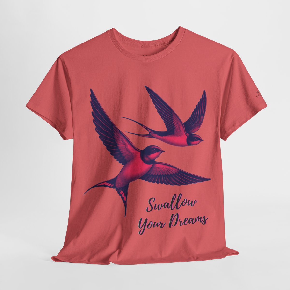 "Swallow Your Dreams" Women's Heavy Cotton T-Shirt featuring soaring swallows love design