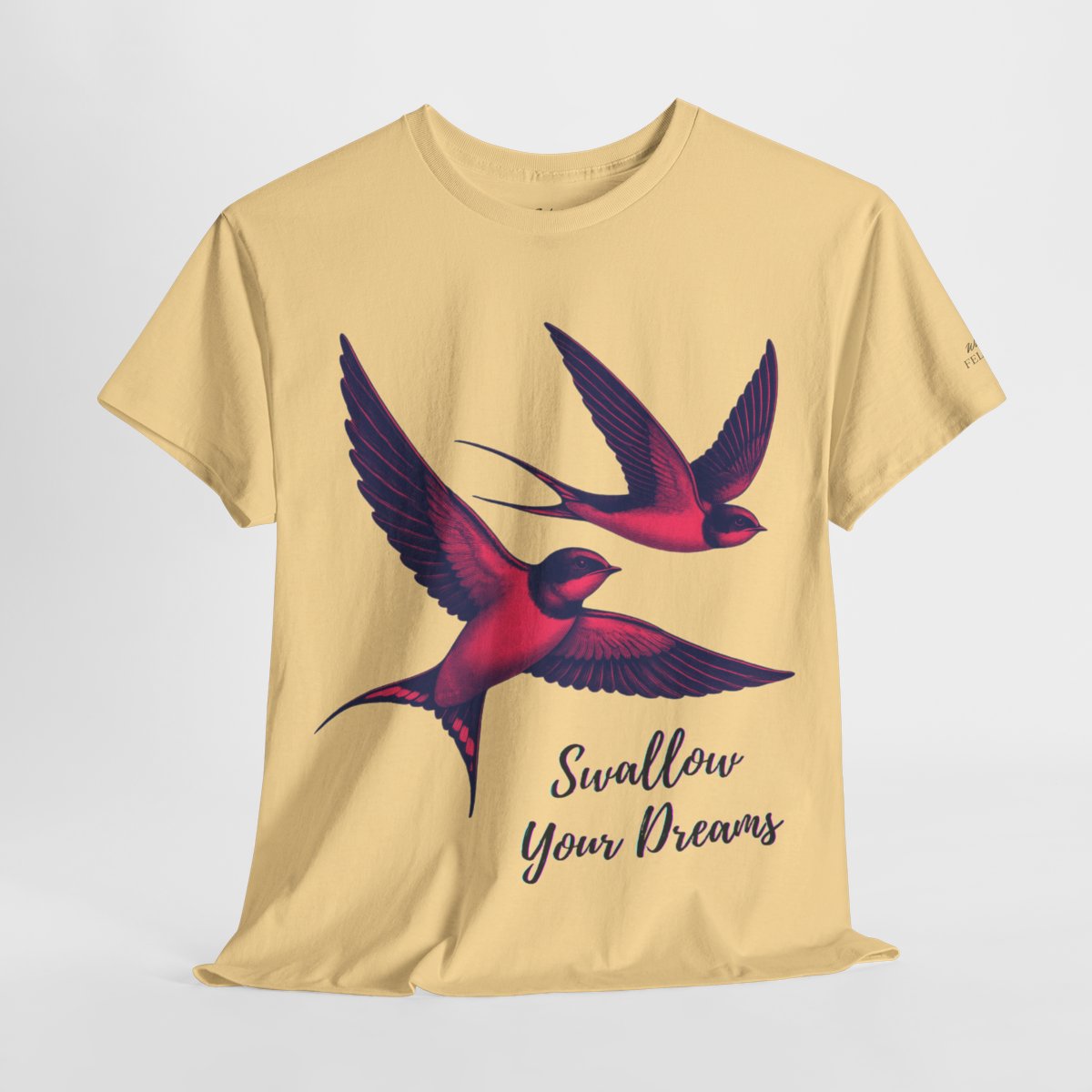 "Swallow Your Dreams" Women's Heavy Cotton T-Shirt featuring soaring swallows love design