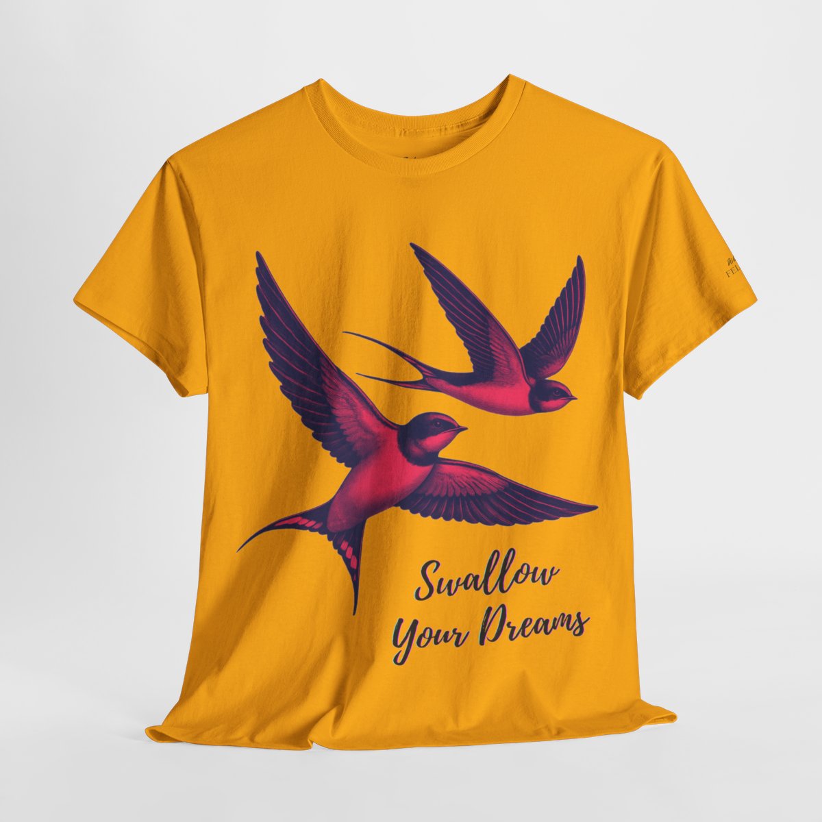 "Swallow Your Dreams" Women's Heavy Cotton T-Shirt featuring soaring swallows love design