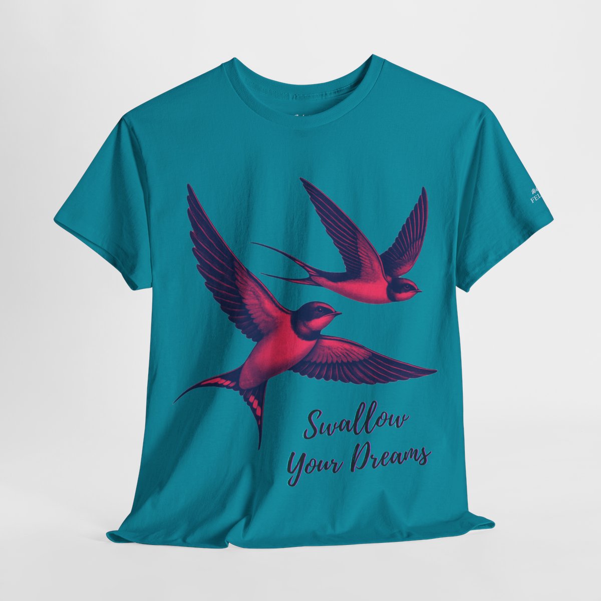 "Swallow Your Dreams" Women's Heavy Cotton T-Shirt featuring soaring swallows love design