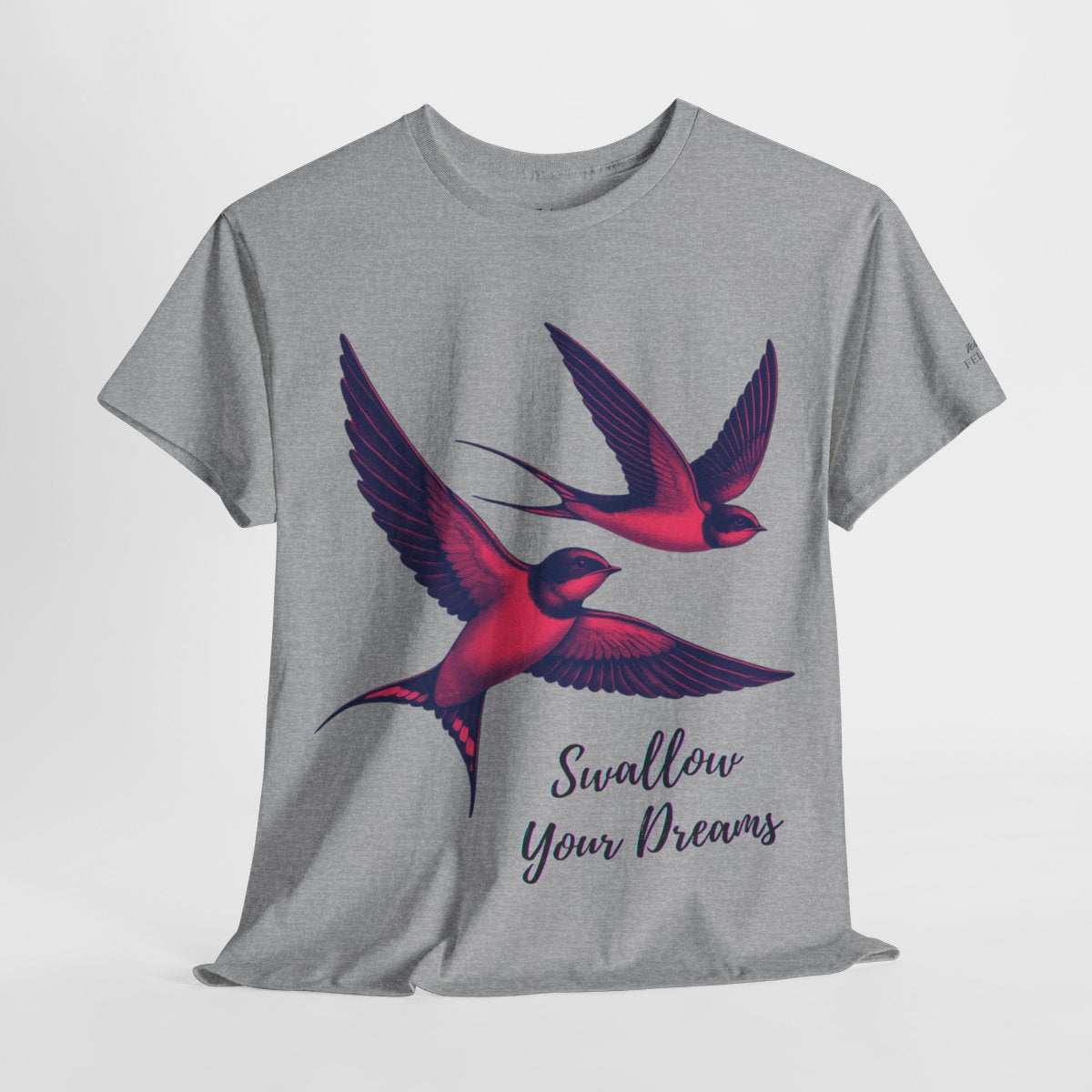 "Swallow Your Dreams" Women's Heavy Cotton T-Shirt featuring soaring swallows love design