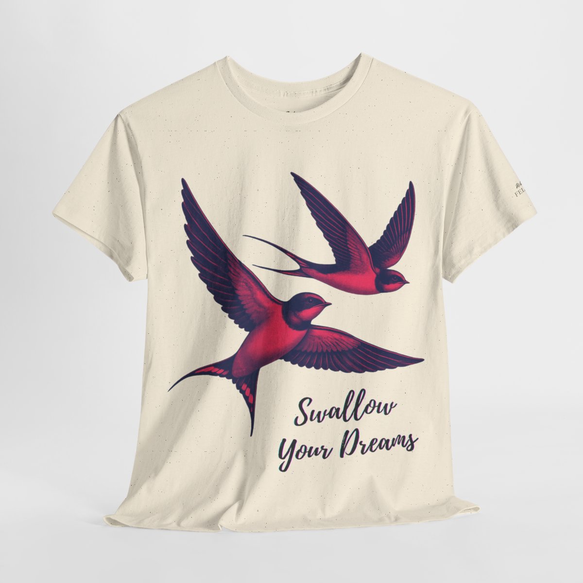 "Swallow Your Dreams" Women's Heavy Cotton T-Shirt featuring soaring swallows love design