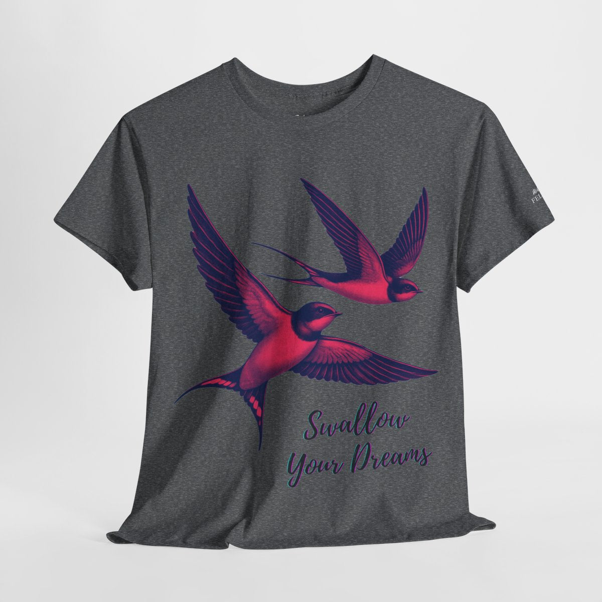 "Swallow Your Dreams" Women's Heavy Cotton T-Shirt featuring soaring swallows love design