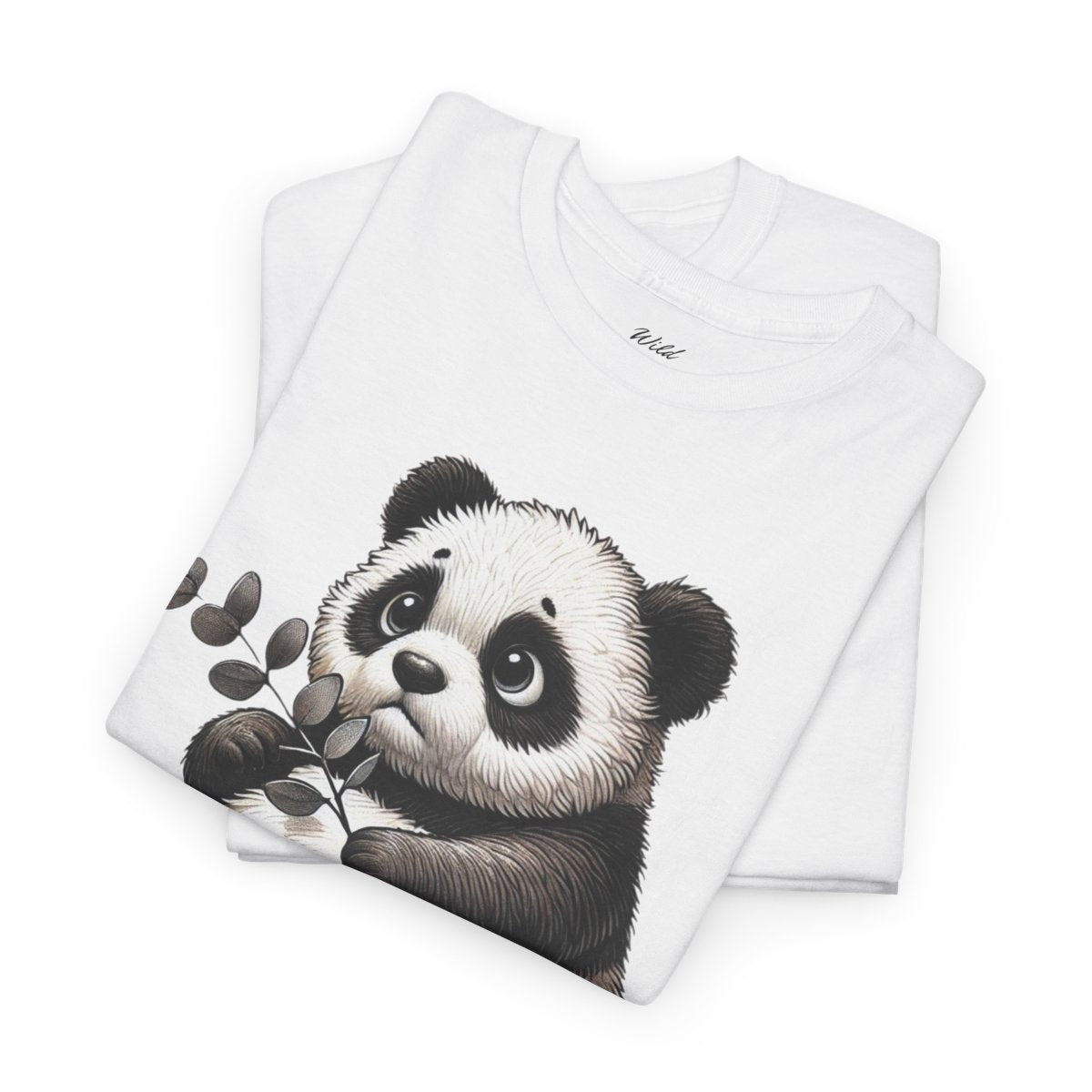 "What's Left for Us?" Women's Heavy Cotton T-Shirt featuring a thoughtful panda holding a branch design