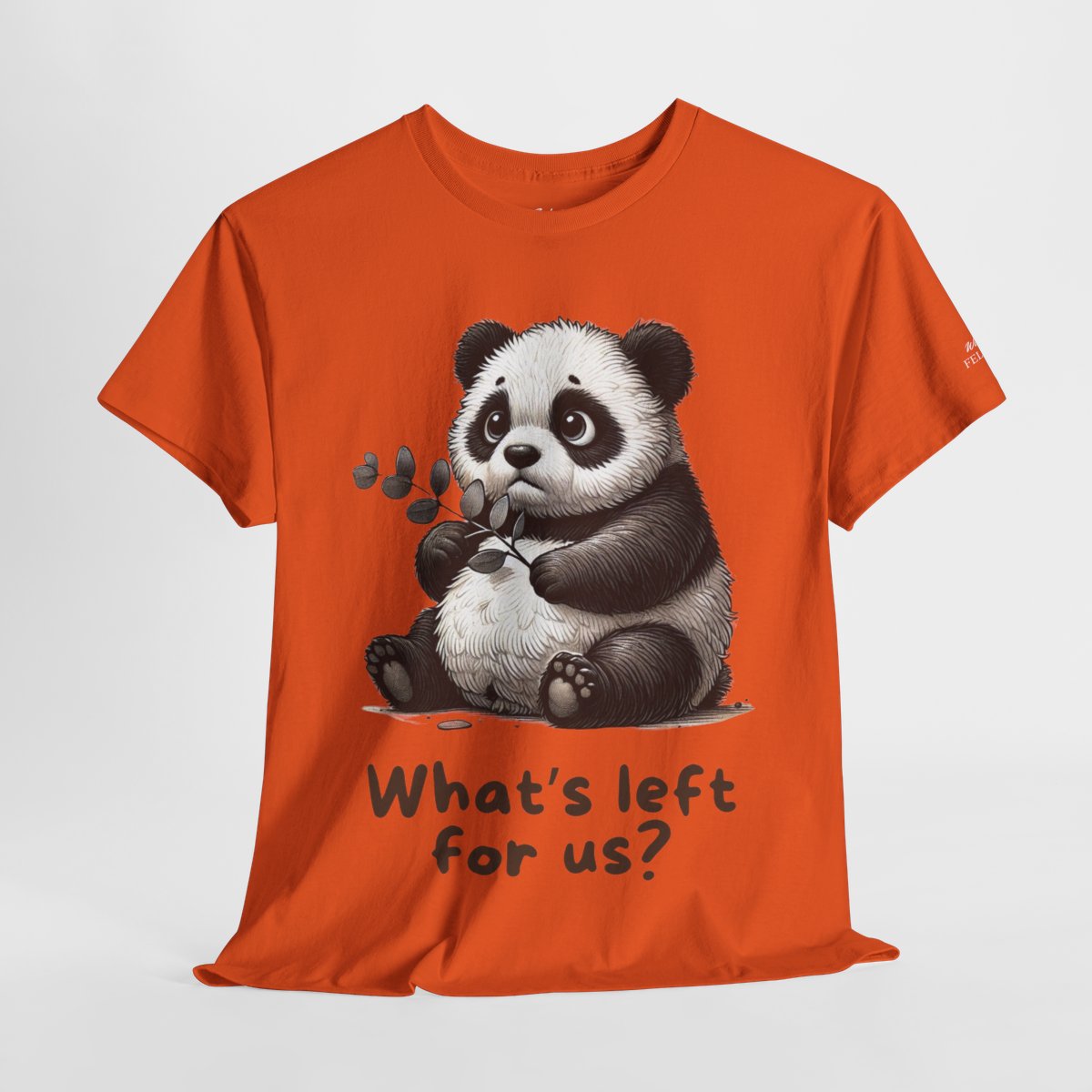 "What's Left for Us?" Women's Heavy Cotton T-Shirt featuring a thoughtful panda holding a branch design