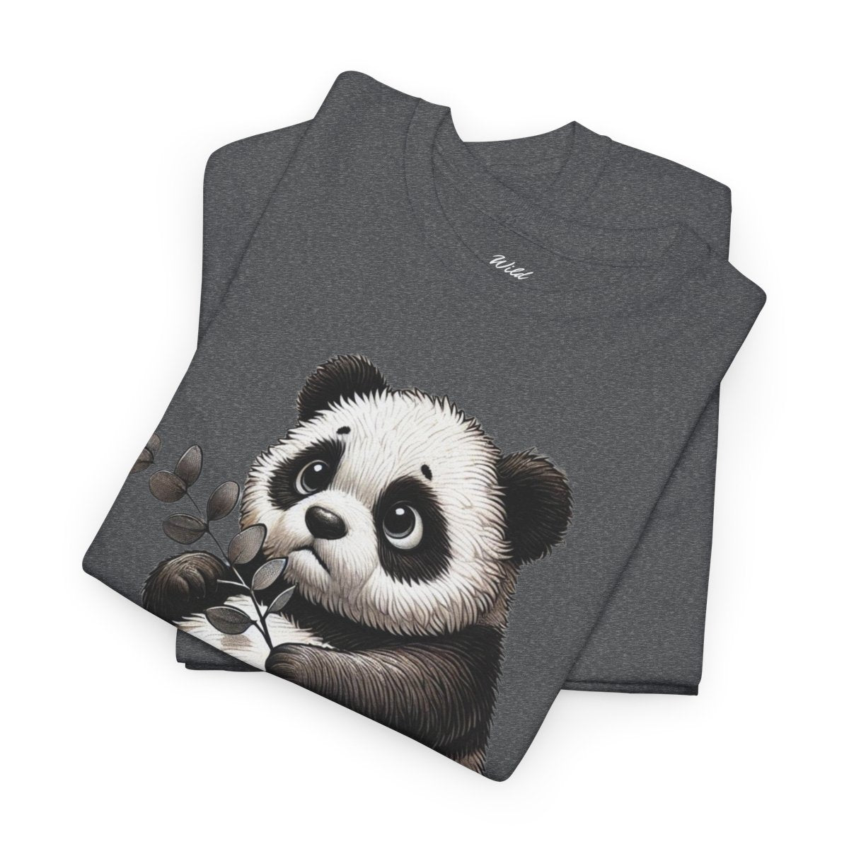 "What's Left for Us?" Women's Heavy Cotton T-Shirt featuring a thoughtful panda holding a branch design