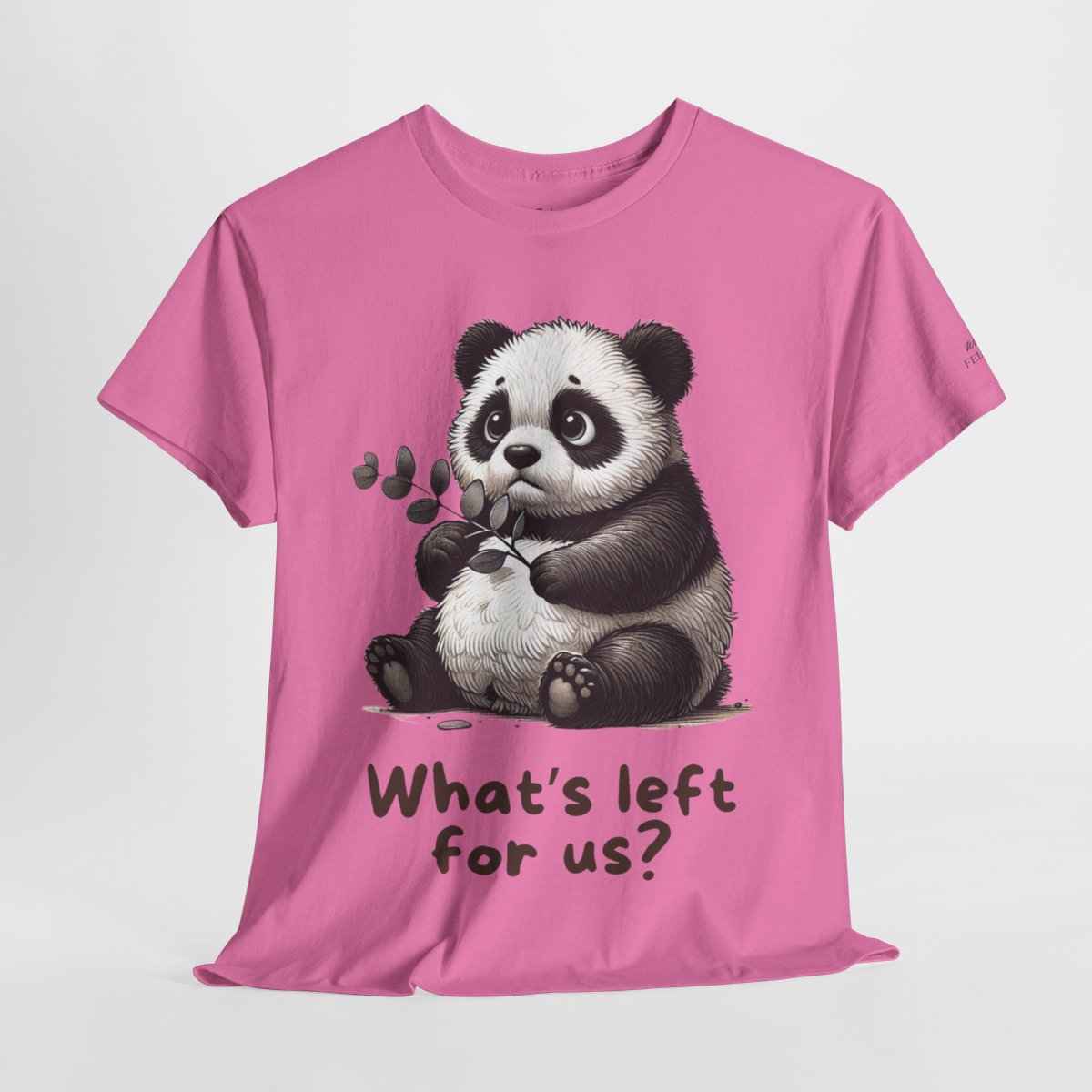 "What's Left for Us?" Women's Heavy Cotton T-Shirt featuring a thoughtful panda holding a branch design