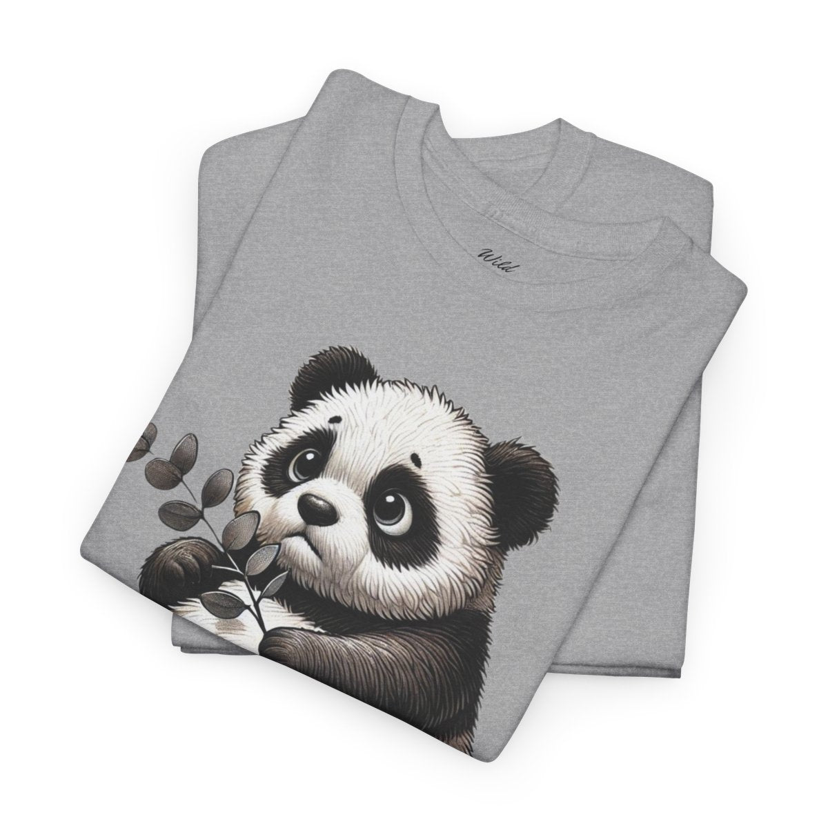 "What's Left for Us?" Women's Heavy Cotton T-Shirt featuring a thoughtful panda holding a branch design