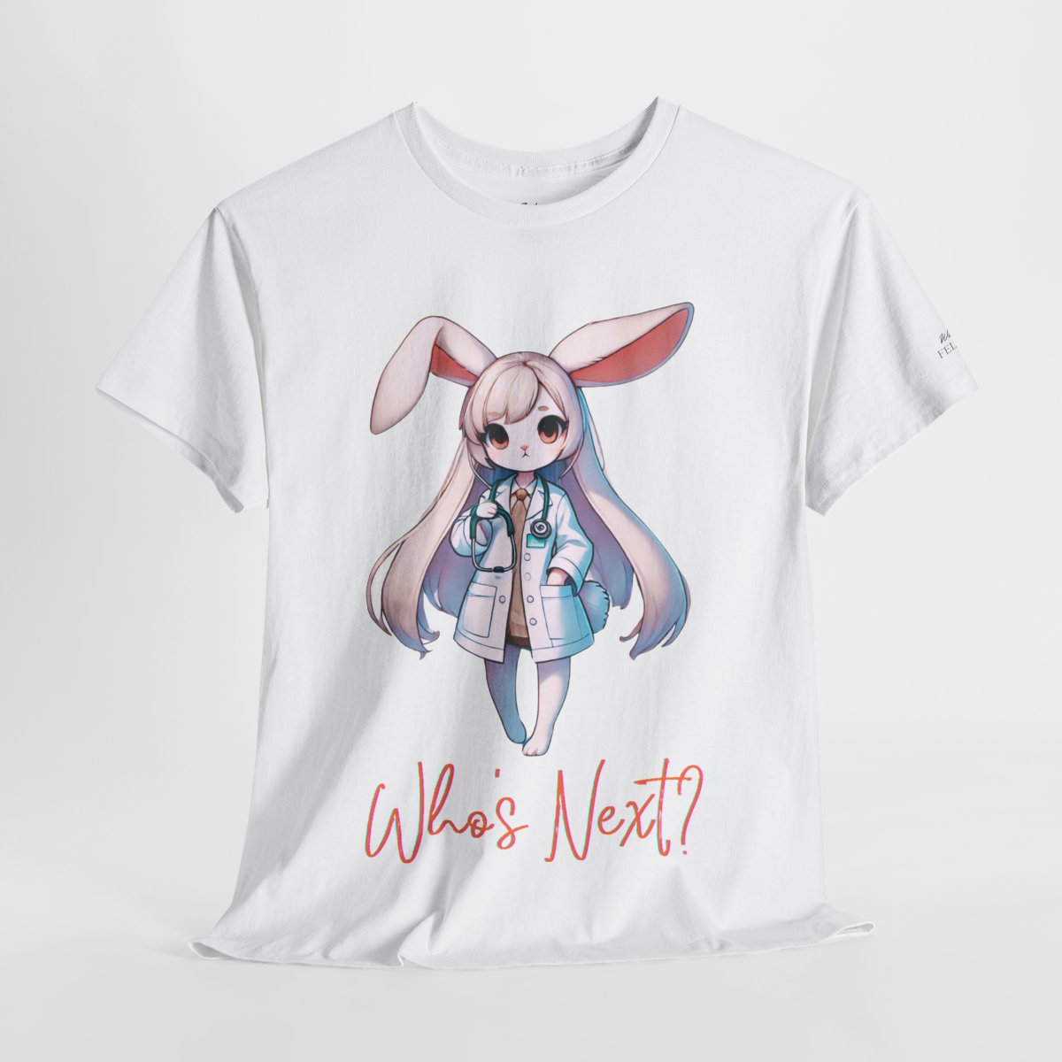 Women's heavy cotton T-shirt featuring a cute rabbit doctor holding a stethoscope