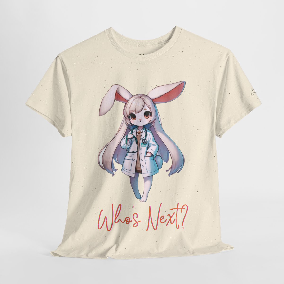 Women's heavy cotton T-shirt featuring a cute rabbit doctor holding a stethoscope