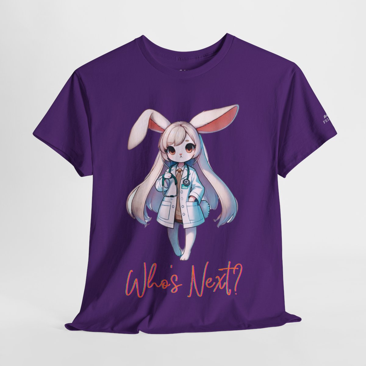 Women's heavy cotton T-shirt featuring a cute rabbit doctor holding a stethoscope