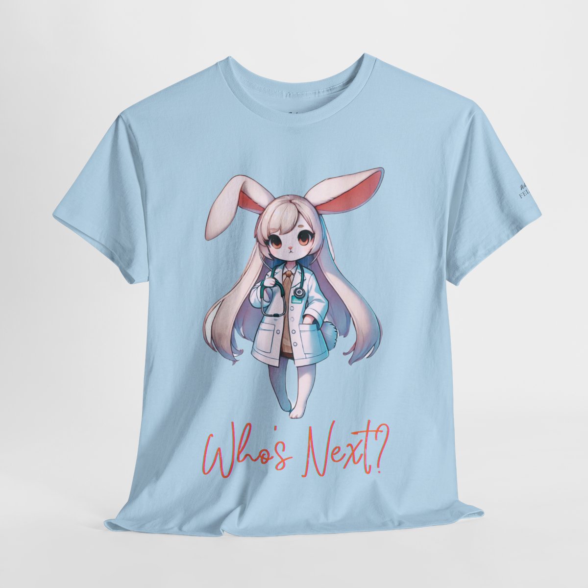 Women's heavy cotton T-shirt featuring a cute rabbit doctor holding a stethoscope